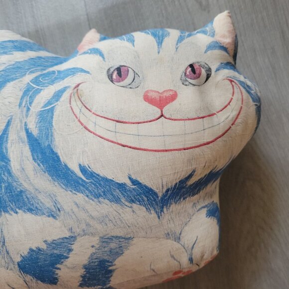 Cheshire Cat Plush Pillow Blue & Cream Striped Design With Curved Tail 18" Long - Picture 2 of 10